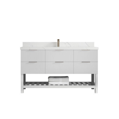 Meuble-lavabo simple 60 po avec plateau en quartz Catalina