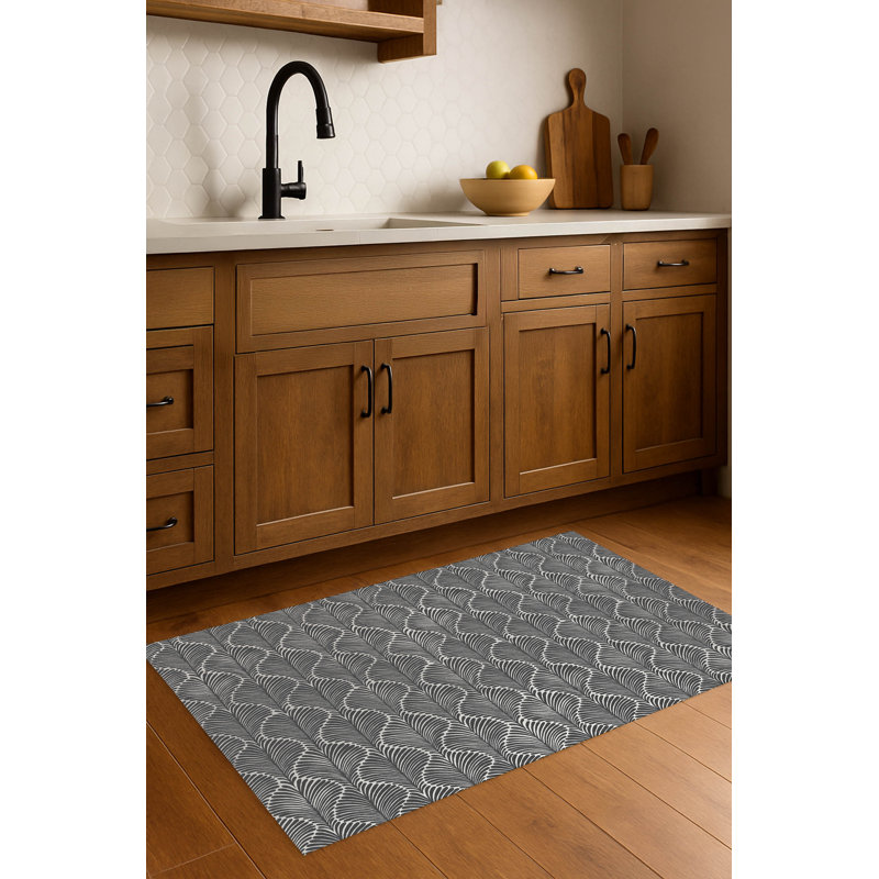 Tapis de cuisine antidérapant Elegant Palms, Rectangle 4pi x 6 pi, Ivoire/gris anthracite
