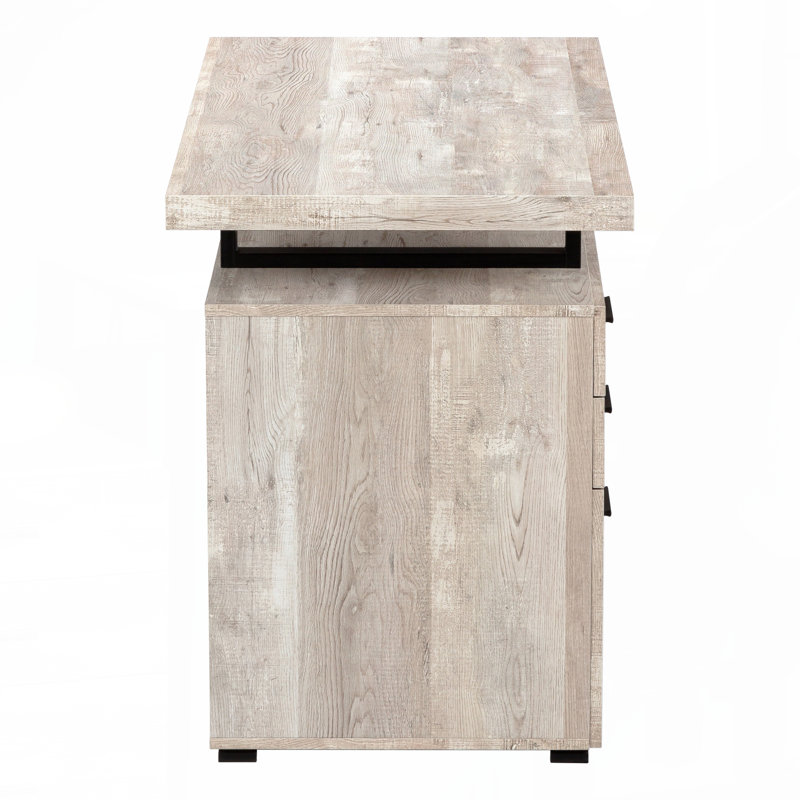Bureau d'ordinateur, bureau personnel, ordinateur portable, installation à gauche, à droite, tiroirs de rangement, l 48 po, travail, stratifié beige, métal noir, contemporain,