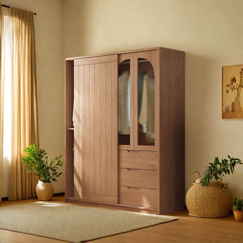 Retro Simple Push Pull Wardrobe, 78.74" H x 55.12" W x 23.62" D
