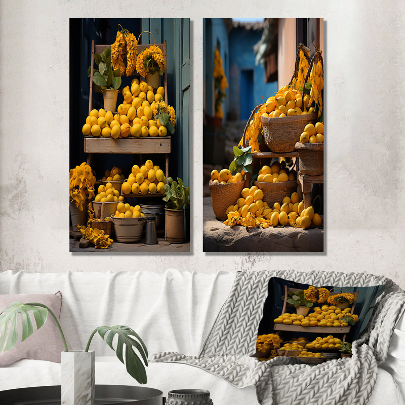 «Cuba Citrus Harmony», ensemble d'art mural sur toile 2 fruits, Toile tendue, H 28 po x l 25 po