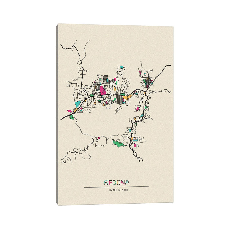Sedona, Arizona Map by Ayse Deniz Akerman - Wrapped Canvas Gallery-Wrapped Canvas Giclée, 20.32 cm H x 30.48 cm W