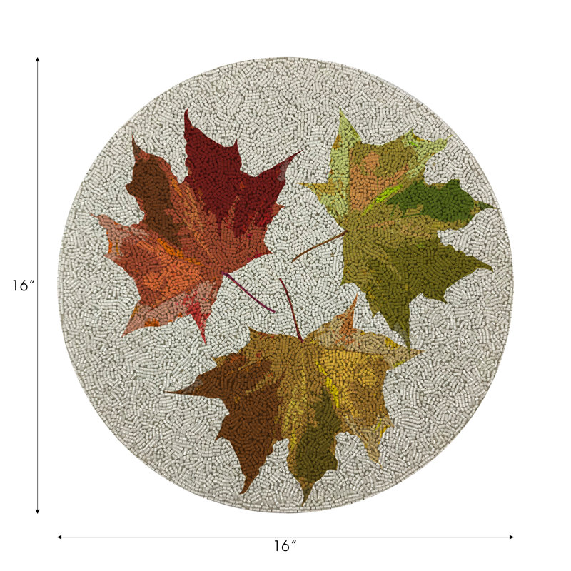 Autumn Leaves Vegan Leather Round Pebble Placemat
