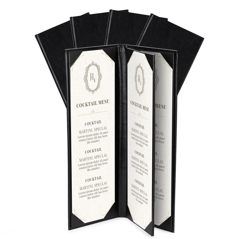 Porte-menu WeChef pour restaurant 4,25 po x 14 po style livre 3 page 4, 4,25 po x 14 po - livre - 3 pages