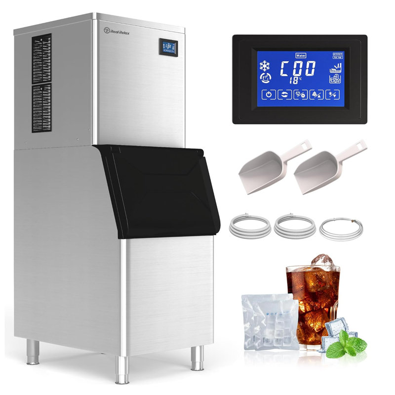 Machine à glaçons commerciale autoportante 400Lbs / 24H, approuvée ETL, bac de rangement de 330Lbs, nettoyage automatique et écran LCD pour bar-restaurant