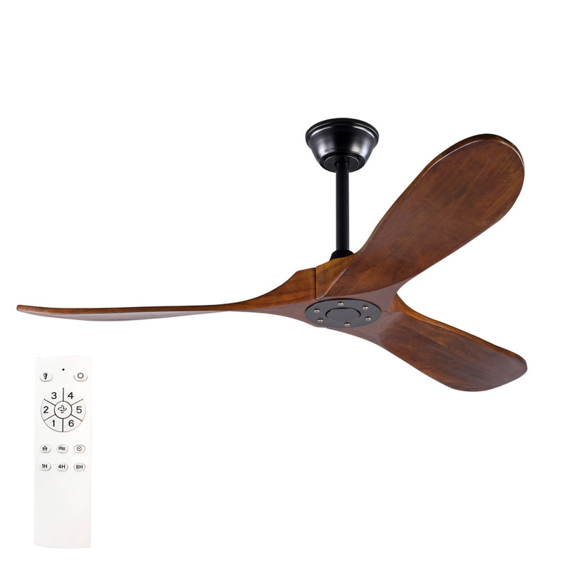Ventilateur de plafond 52 pouces et télécommande, 3 pales en bois massif, moteur à courant continu réversible, ventilateur de plafond intérieur pour chambre à coucher, salon, salle d'étude