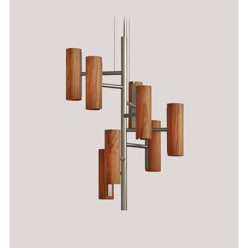 Note 8 - Light LED Chandelier, Matte Black, Natural Cherry