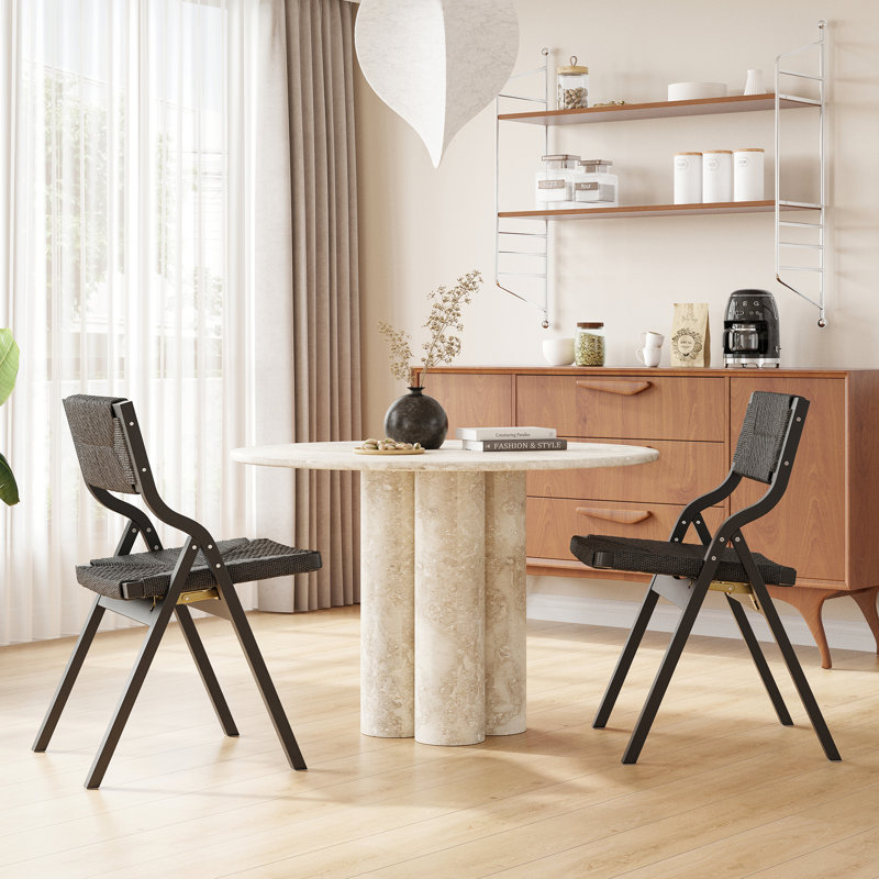 Chaises de salle à manger pliantes en bois massif avec siège et dossier tissés, ensemble de 2 chaises empilables pour la cuisine et la salle à manger