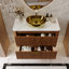 Meuble-lavabo de luxe moderne en pierre frittée 36 po 36 po, lavabo mural avec deux tiroirs et poignée dorée, lavabo doré-953022449