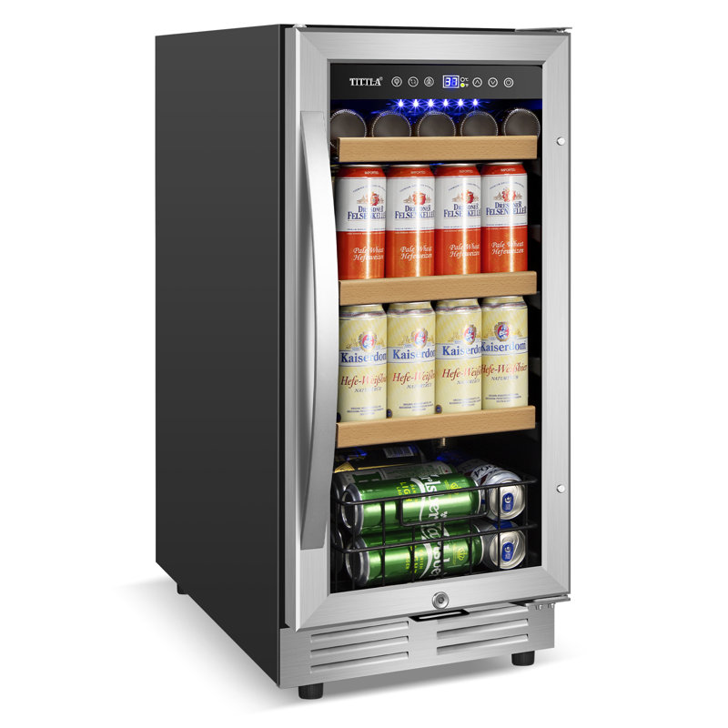 15" Beverage Refrigerator 130 Can Built-in Beer Cooler with Two Handle and Reversible Hinge