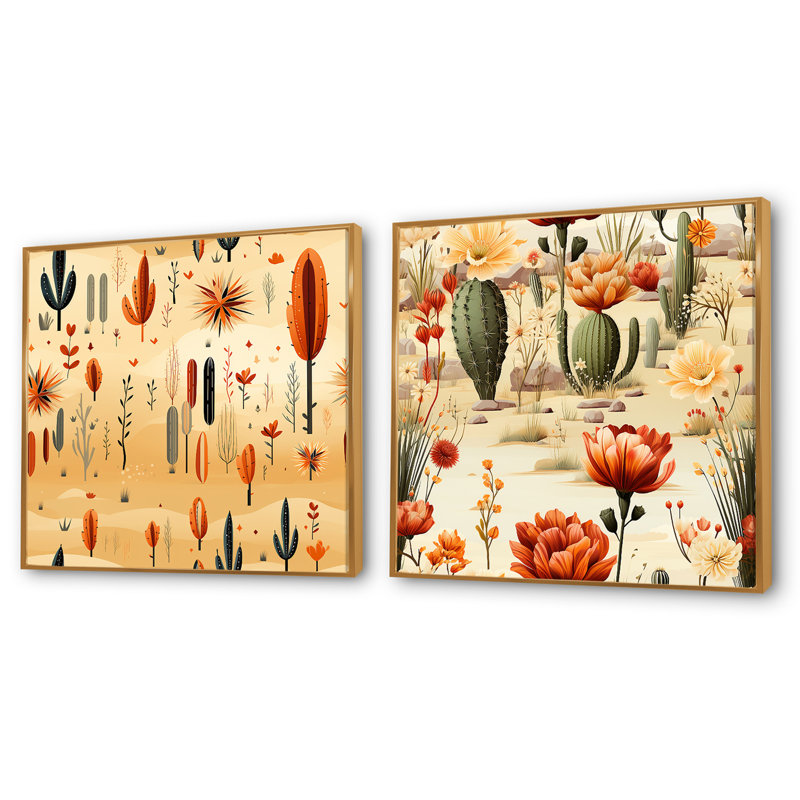 Katie - Ensemble de 2 collages carrés botaniques abstraits, Cadre flottant doré, H 16 po x l 33 po