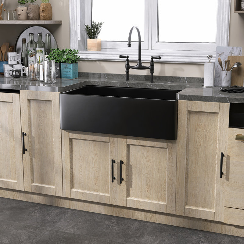 Apron Front Fireclay Farmhouse Kitchen Sink Single Bowl Farm Sink in Black with Accessory Kits, 10" H x 20" W x 36" L