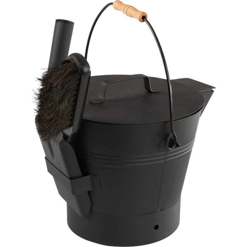 Seau à cendres Pure Garden - Seau en métal avec couvercle (2,11 gallons), balai et pelle pour foyer ou cendres de foyer