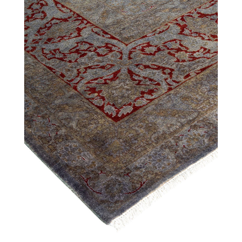 Tapis gris noué à la main de conception unique Chimel