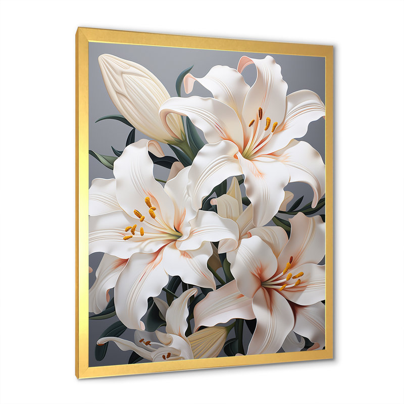 Sérénade blanche beauté des lis I, Cadre doré simple, H 32 po x l 16 po x P 1 po