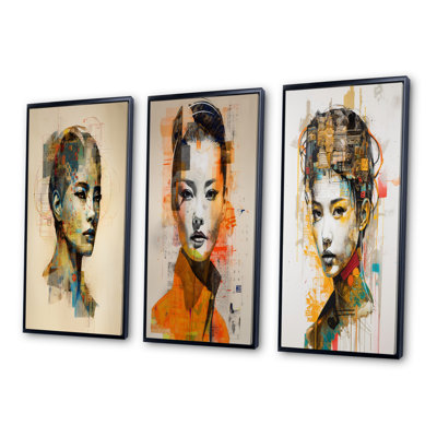 "Portrait futuriste de la reine japonaise de Kyoto II", 3 pièces sur toile