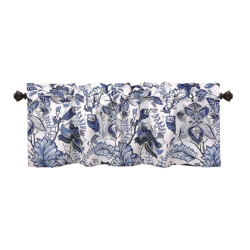 Blue Jacobean Floral Polyester Rod Pocket Valance, 18" x 52"
