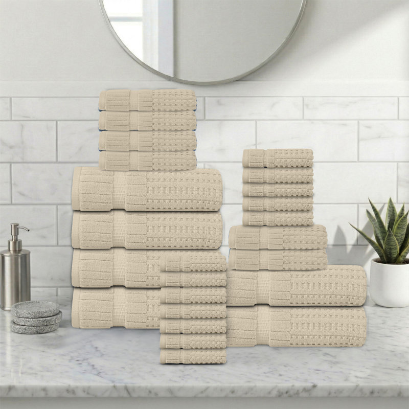 Ensemble de serviettes 24 pièces Willow - 100% coton peigné, 630 g / m² de qualité supérieure, ivoire, ultra-doux et très absorbant (6 serviettes de bain, 6 serviettes à main, 12 serviettes de toilette)