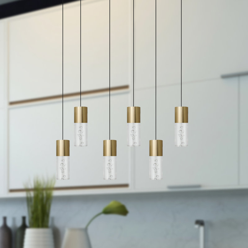 Luminaire suspendu cylindrique 6 lumières DEL Andromedae, Laiton