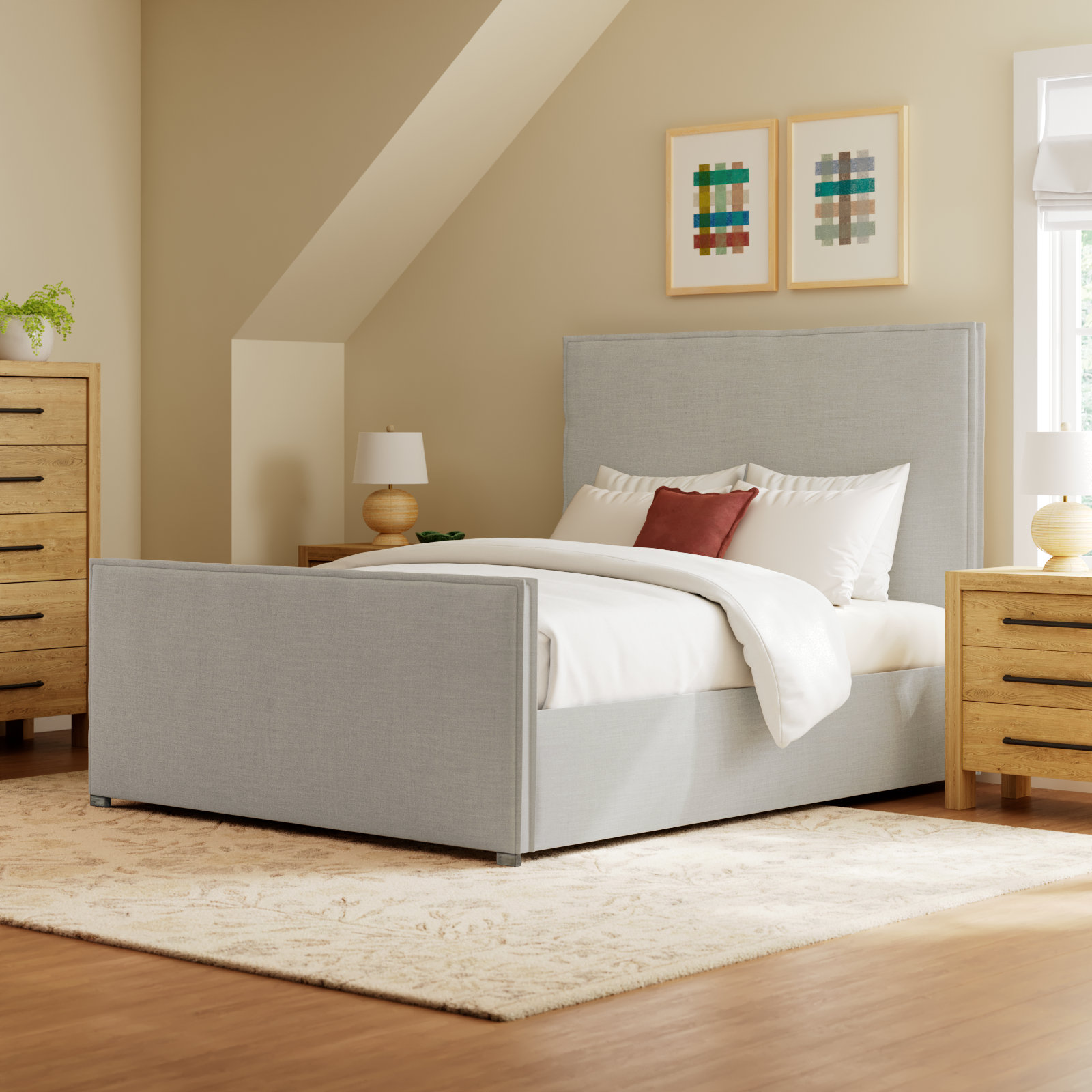 Sawyer Upholstered Panel Bed, King, Greige