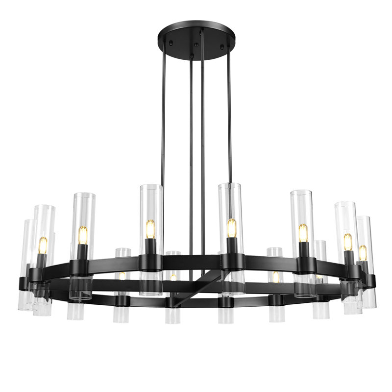 Lustre à 16 lumières à rayons W 48 "à intensité variable (ampoules incluses), Noir