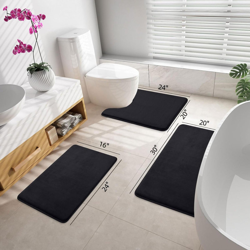 Chukri Memory Foam Non-Slip Bath Rug, Black