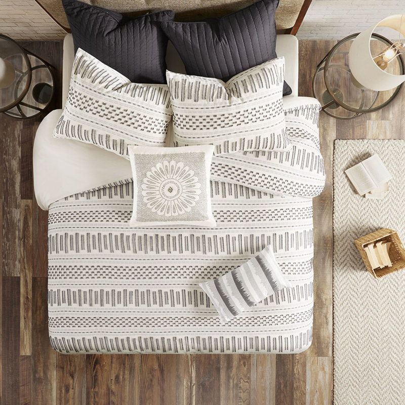 Cotton Comforter - King/ King Charcoal Stripes Elegant Weave