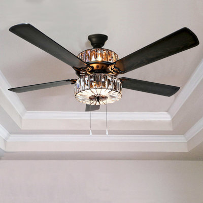 Helskdg 52"W LED Clear Crystal Ceiling Fan with Light Kit