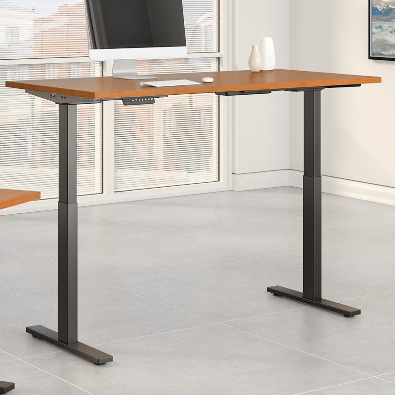 Adjustable Metal Base Standing Desk, Sand Oak/Black, 47.68" H x 59.45" W x 29.37" D