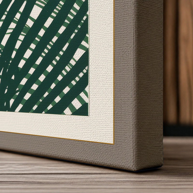 Layered Palm Fronds Botanical - Wrapped Canvas, 18x12 - 45.7 x 30.5 cm, Taupe Border