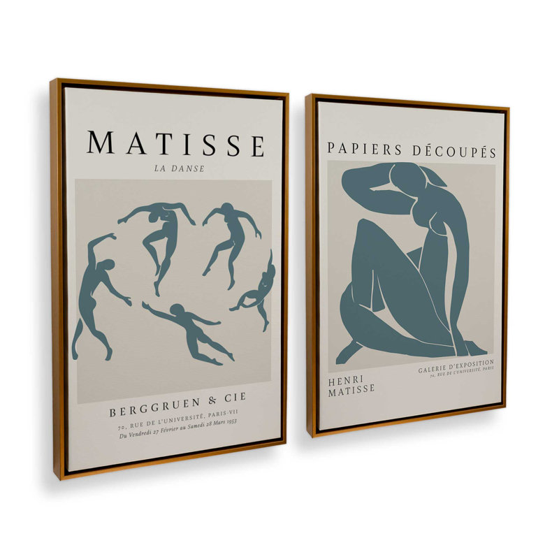 Ensemble de 2 Matisse La Danse et Midnight Blue Nude, H 49 po x l 66 po, Cadre flottant or poli