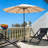Outdoor 7.5' Round Beige Patio Vented Umbrella, Crank, Push Button Tilt