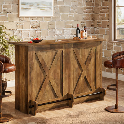 63-Inch Home Bar Unit Wine Bar Table With 2-Tier Storage Shelves And Footrest For Home Pub