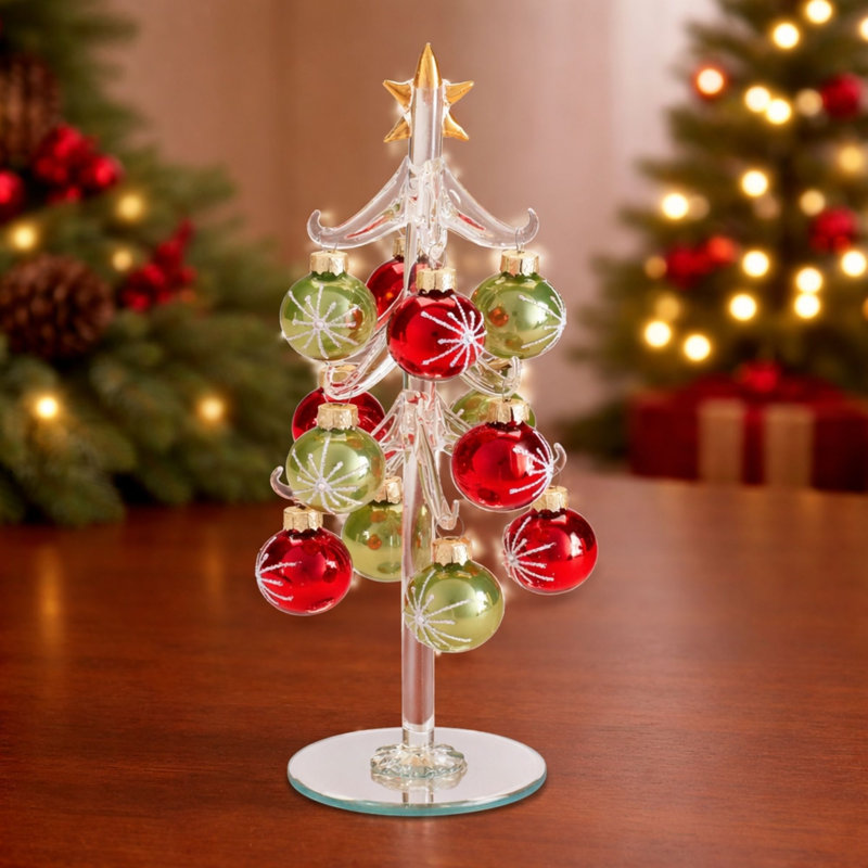 Arbre en verre avec mini ornements H 10 po