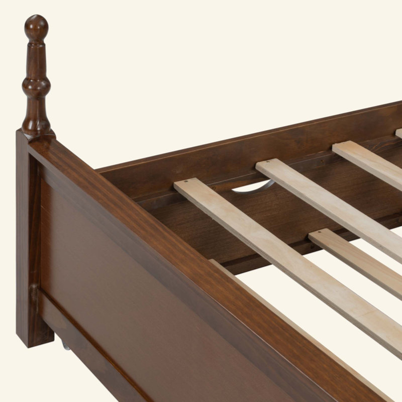 Structure de lit plateforme avec lit gigogne et 2 tiroirs de rangement, lit en bois classique avec tête de lit à broche
