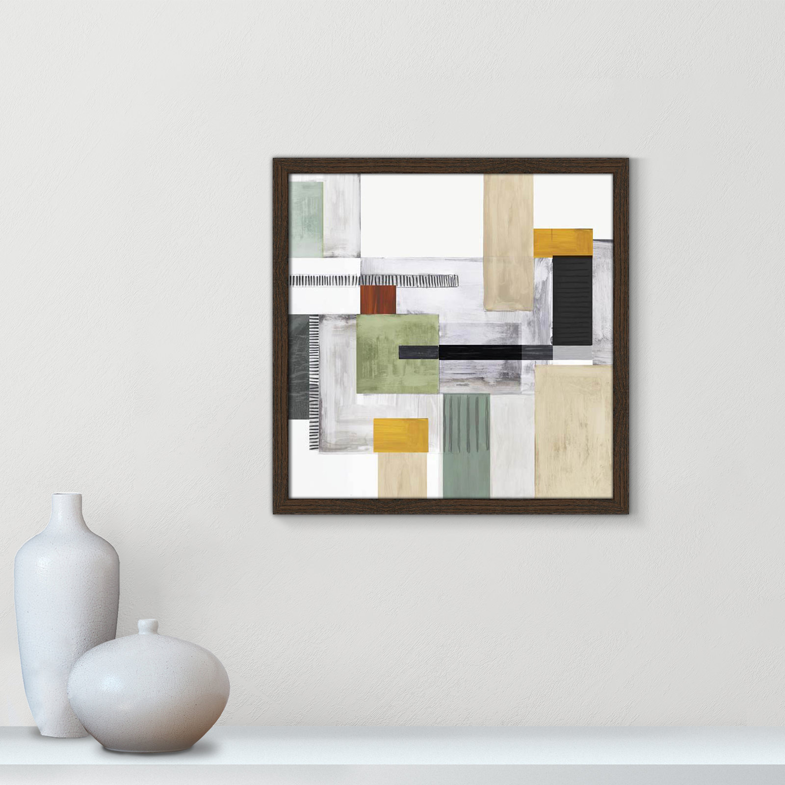 Playful Blocks Print, Walnut Slim Framed, 17" H x 17" W x 0.75" D