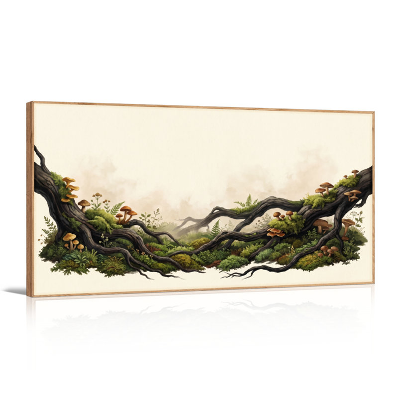 Ensemble de 1 tableau sur toile représentant des branches moussues, 46“W x 24”H, Natural
