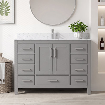 Meuble-lavabo multifonctionnel 48 po avec 2 portes, 9 tiroirs et trou de robinet pré-percé 48 po