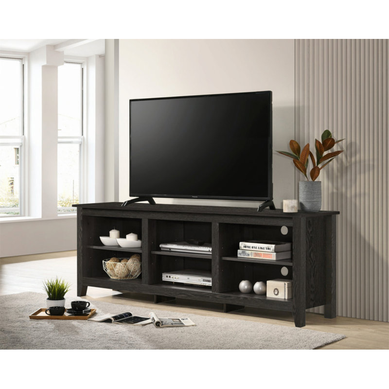 Meuble télé en bois avec tablettes ouvertes pour téléviseurs de 70 po ou moins, Gris foncé
