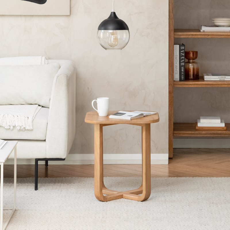 Ealyn Solid Wood Square End Table with Cross Legs, Blonde Natural