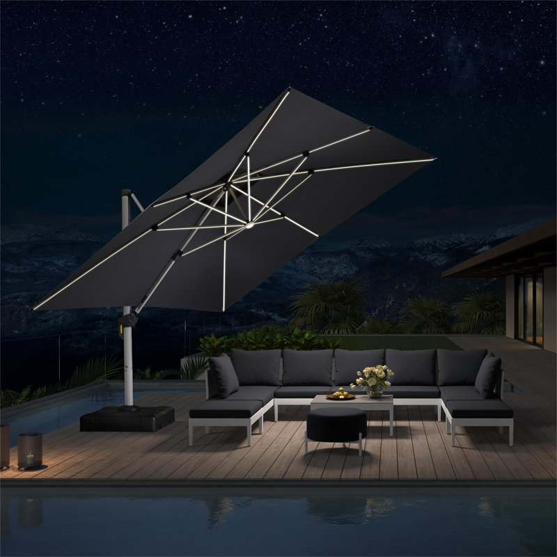 365cm Lighted Cantilever Parasol, Grey