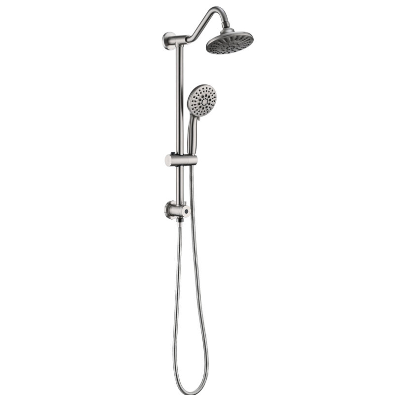 Système de douche en nickel brossé avec barre coulissante réglable, pomme de pluie de 6 pouces et douchette pour une double douchette personnalisée, facile à utiliser
