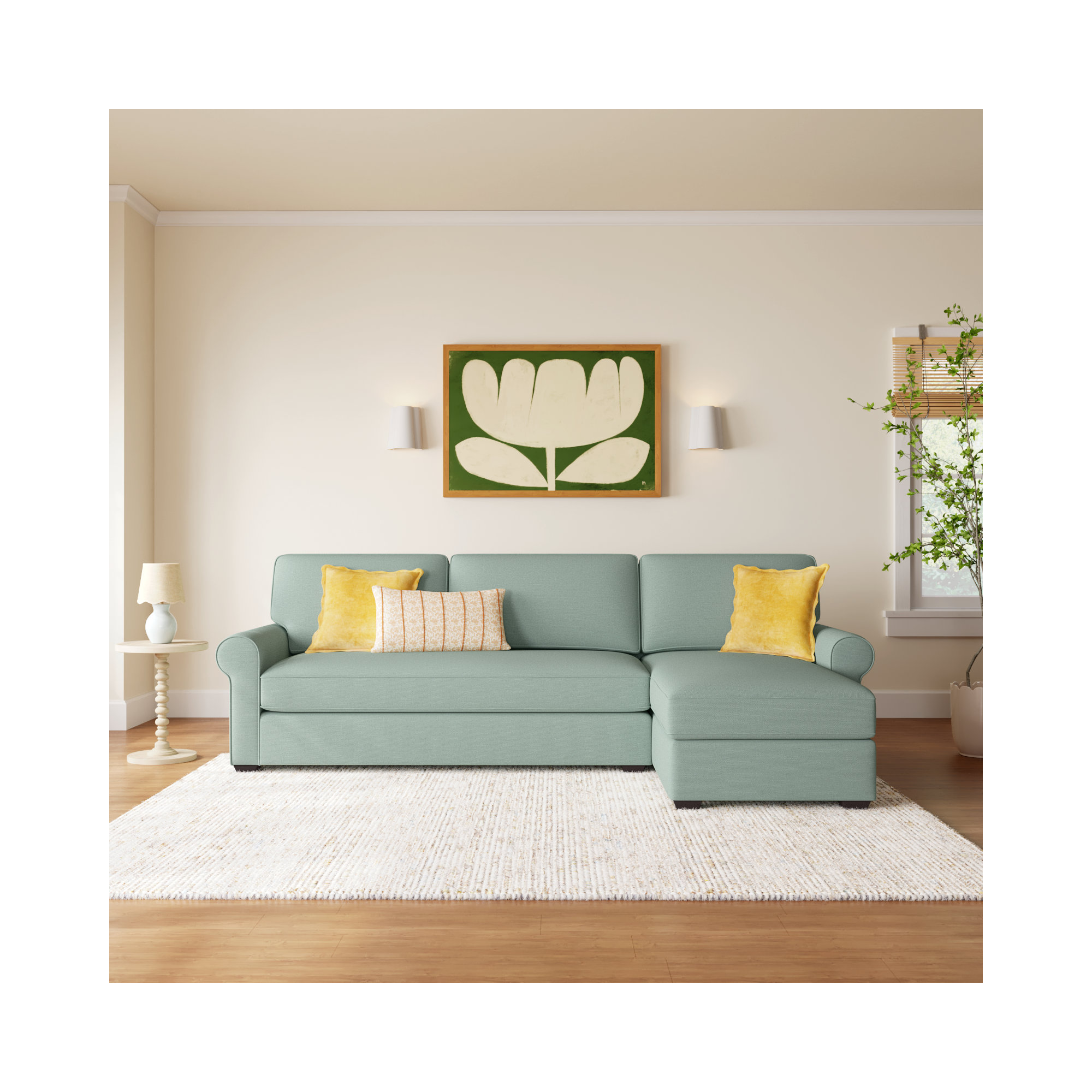 Porter Upholstered Chaise L-Sectional, Right Hand Facing, Bayou Spray Canvas