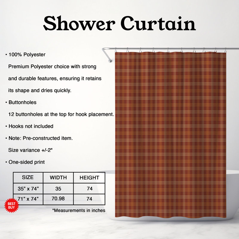 Pumpkin Spice Stripes - 1 Piece Shower Curtain, 74"H x 71"W