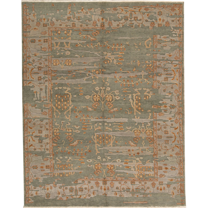 Tapis vert clair et bleu clair noué à la main de haute qualité