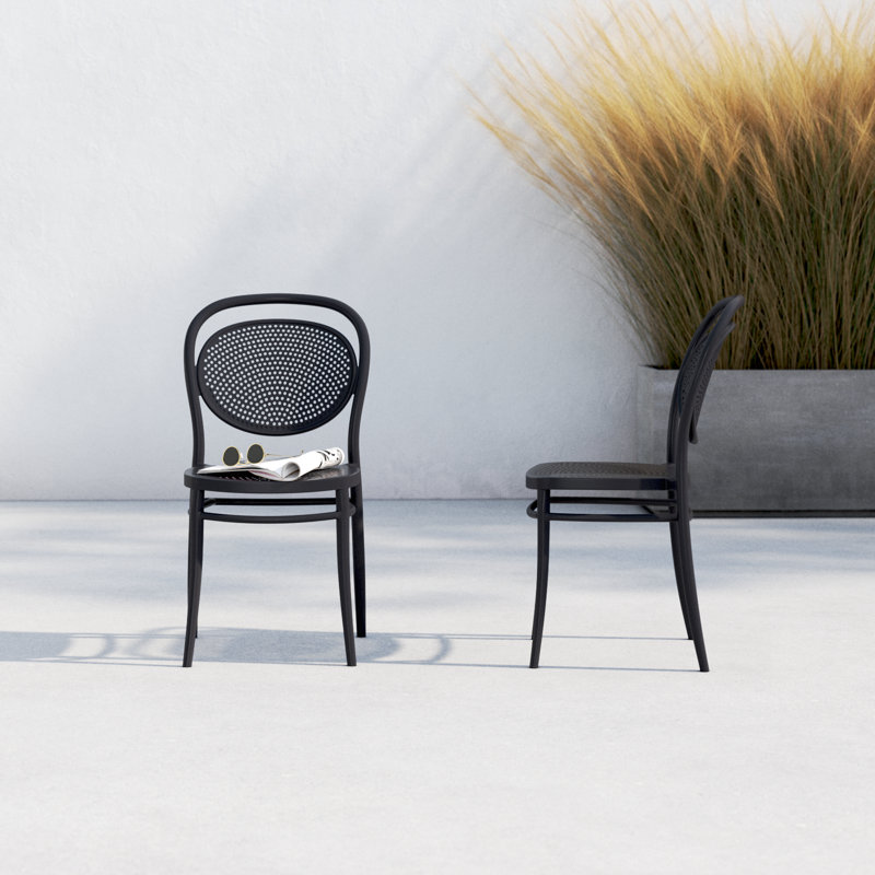 Farrah Stacking Patio Dining Side Chair, Black