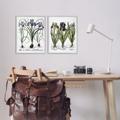 Better with Flowers Iris Bulb 2 PC Framed Giclee Art Set by Lettered and Lined