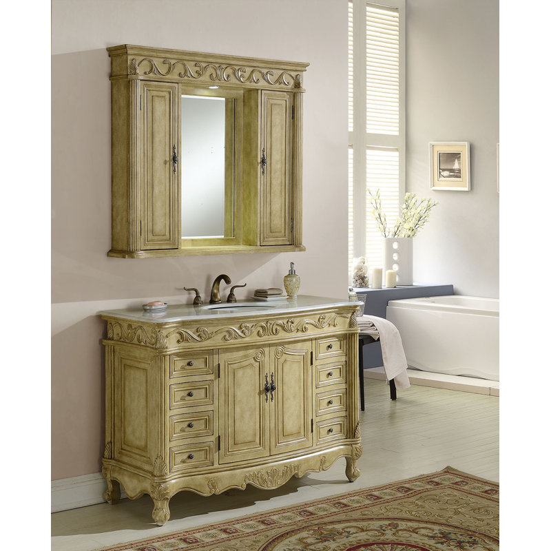 Ensemble de meuble-lavabo simple 48 po Aurillac, Brun clair, Blanc pur
