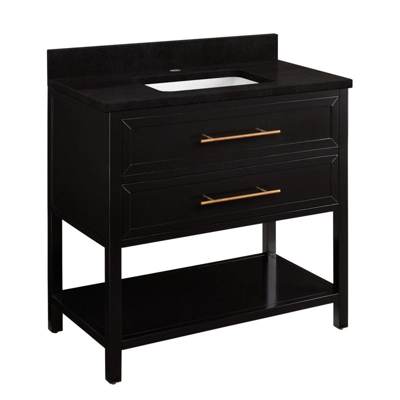 36" Robertson Single Bathroom Vanity Set with Rectangle Undermount Sink, Single Hole, Feathered White Quartz, Black