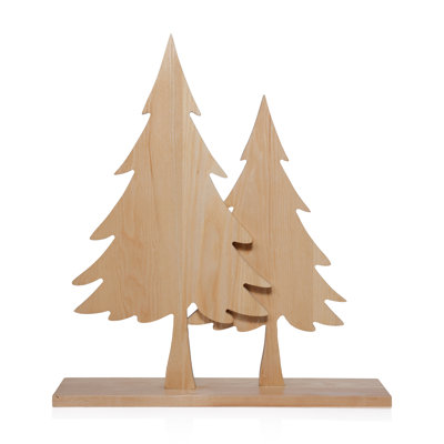 Natural Ash Wood Silhouette Double Christmas Trees on Base